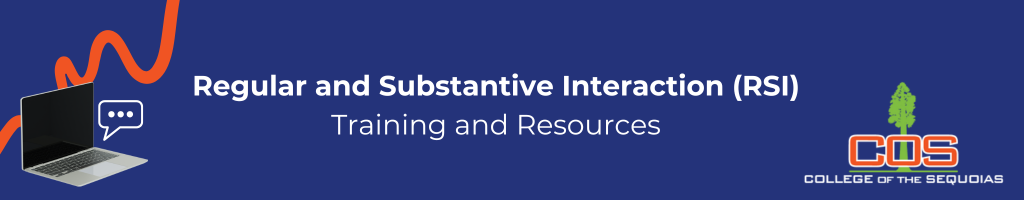 Regular and Substantive Interaction (RSI) with the COS Logo and a laptop with a typing bubble